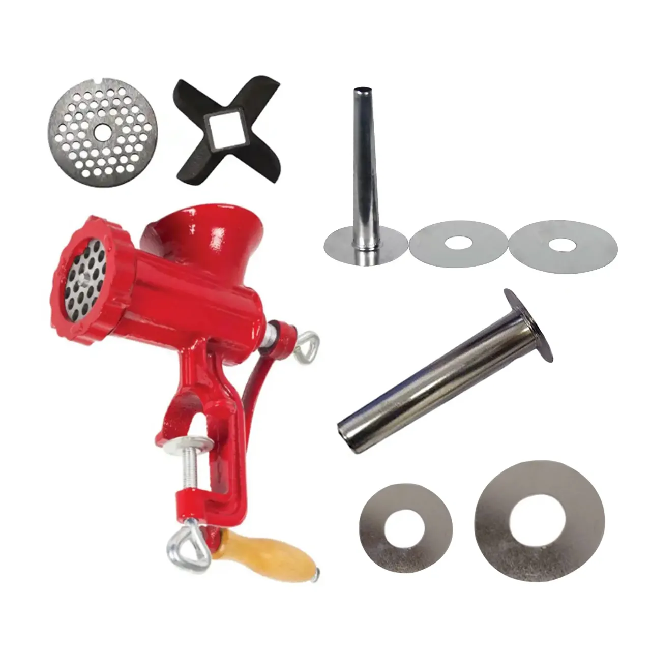 masina de tocat carne din fonta nr 10 icos 2 set palnie facut carnati grosi si subtiri