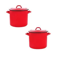 pachet 2 bucati oala emailata 15l rosie cu capac 1