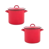 pachet 2 bucati oala emailata cu capac 18 litri rosie