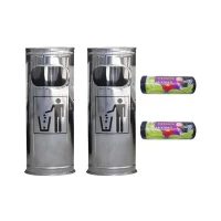 pachet 2 x cos cu scrumiera de exterior din inox 22cm si saci menajeri 60l