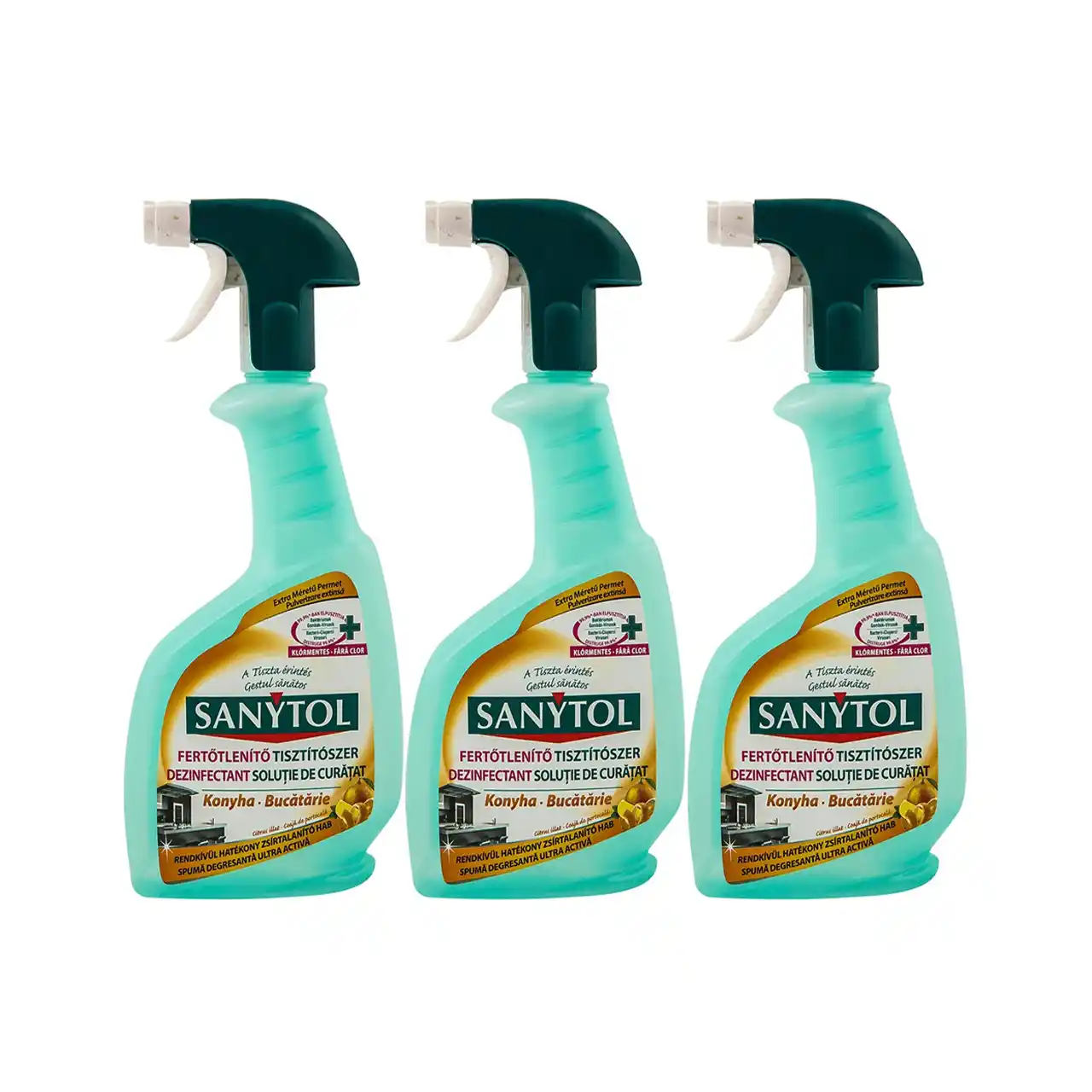 pachet 3 x solutie sanytol de curatat cu dezinfectant pentru bucatarie 500 ml 1