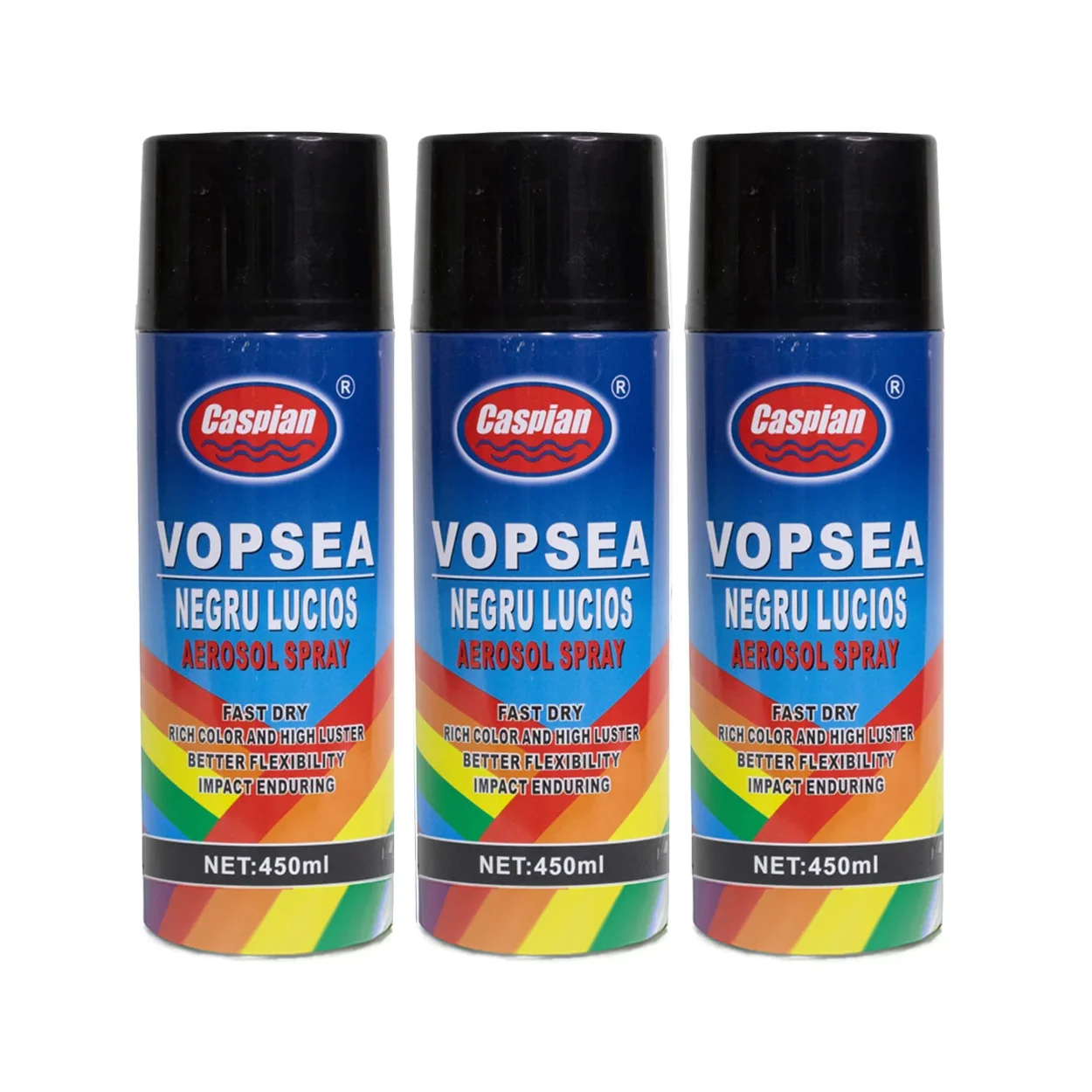 pachet 3 x vopsea spray reparatii caspian negru lucios 450ml 1