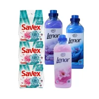 pachet 3x savex whitecolors detergent automat 2kg 3x balsam de rufe lenor diverse arome 1l
