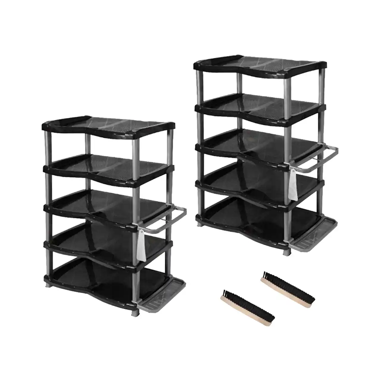 pachet 4 produse rafturi pantofi cu 5 etaje din plastic si perii pantofi cadou