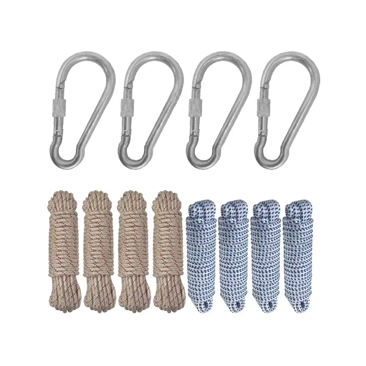 pachet 4 x cordelina de 8mm cu 15m sfoara 4 x cordelina 8mm 10m 4 x carabina 6 5 x 14 cm 1