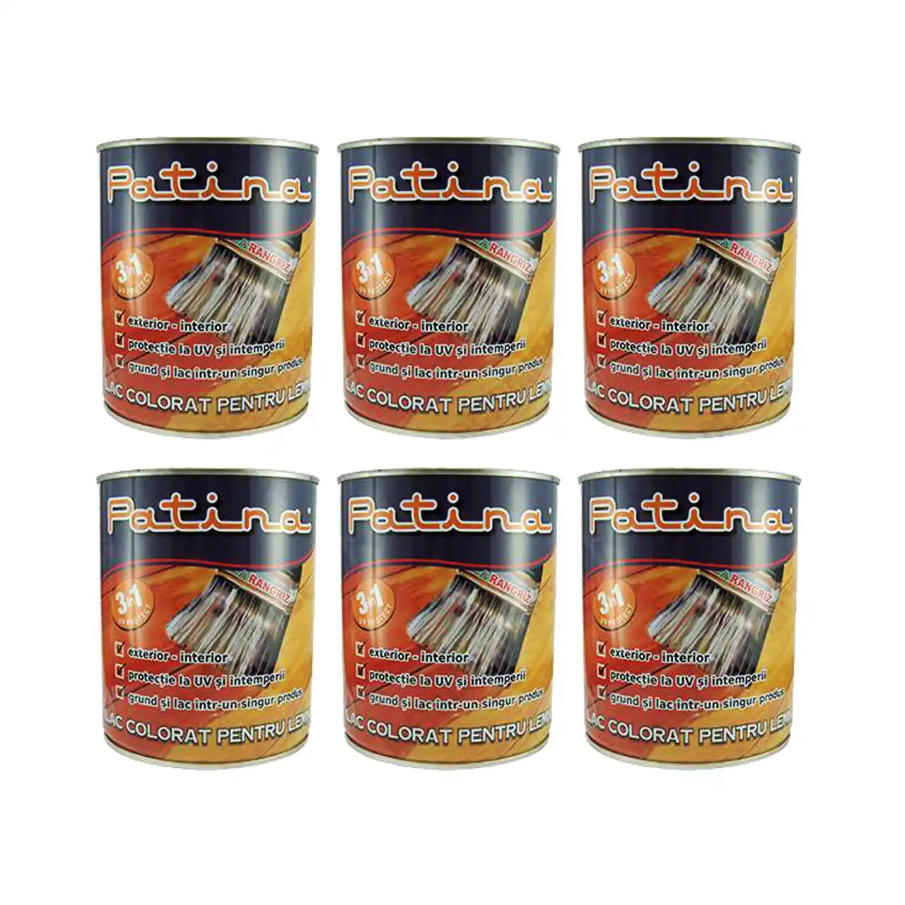 pachet 6 bucati lac colorat pentru lemn patina 3 in 1 mahon 750ml 1