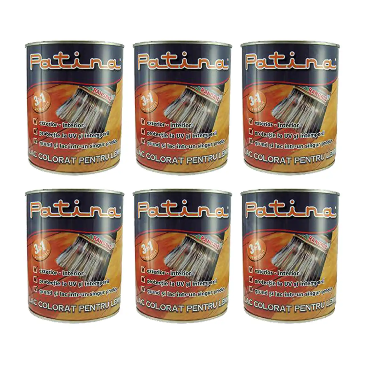 pachet 6 bucati lac colorat pentru lemn patina 3 in 1 palisandru 750ml 1