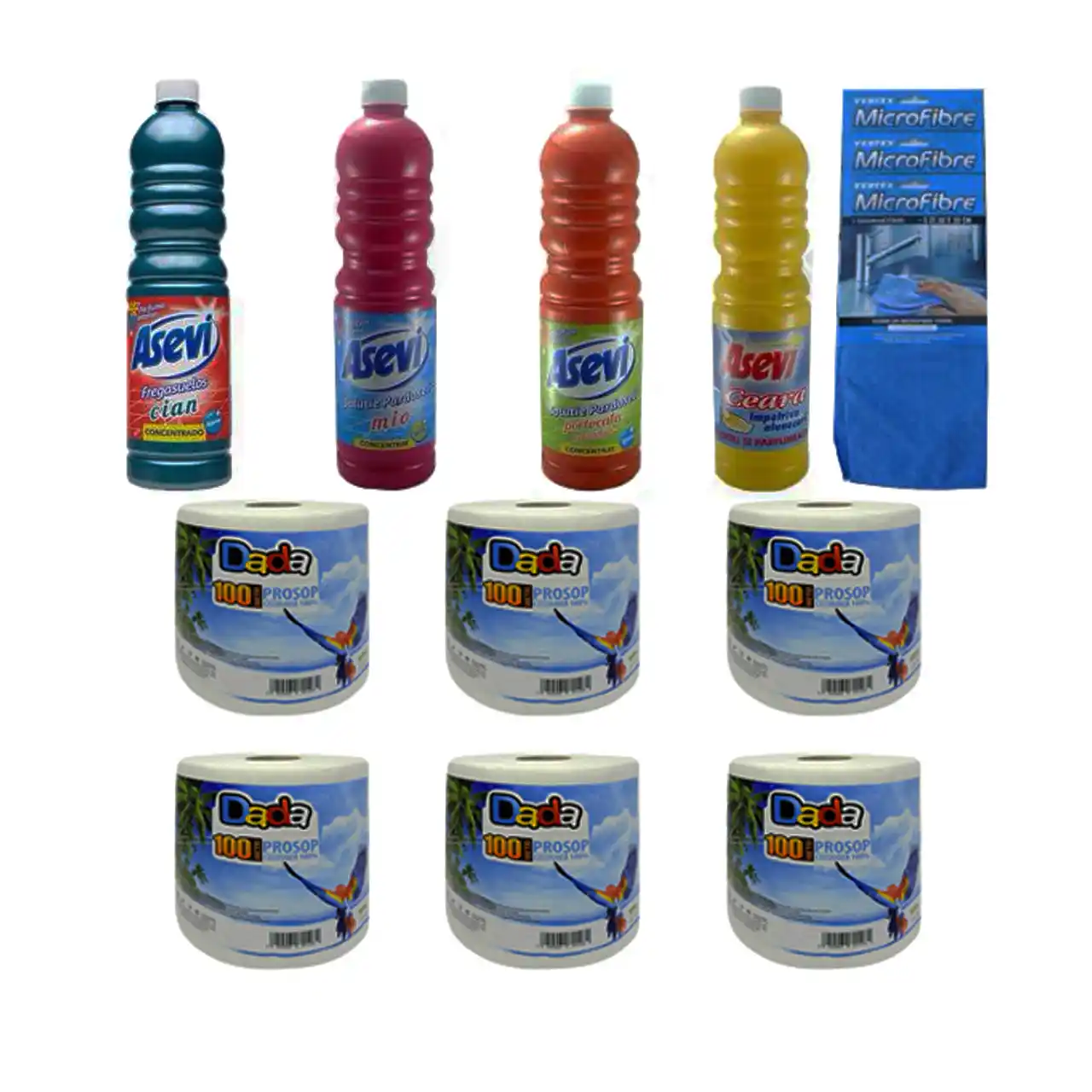 pachet 6x hartie prosop 100m 3x laveta microfibra 4x asevi 1l 1