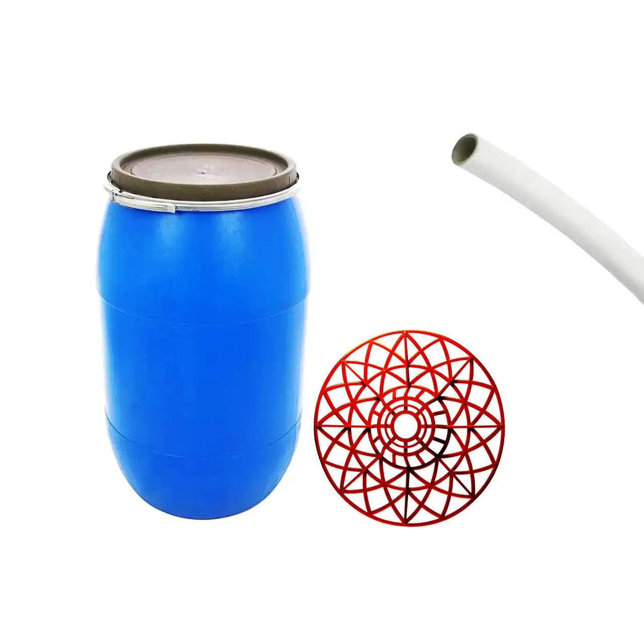 pachet butoi plastic 150l cu cerc metalic presa butoi teava pentru suflat pitrocit 1