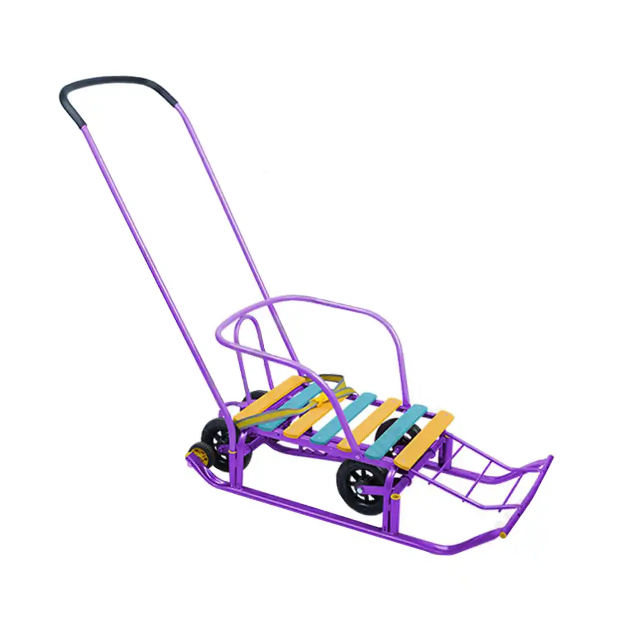 sanie pliabila cu spatar si roti pentru copii 1