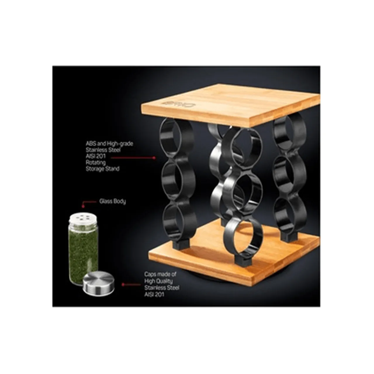 suport rotativ din bambus cu 12 recipiente condimente 90 ml 2