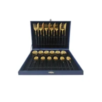 tacamuri otel inoxidabil model portughez auriu negru 24 piese 2