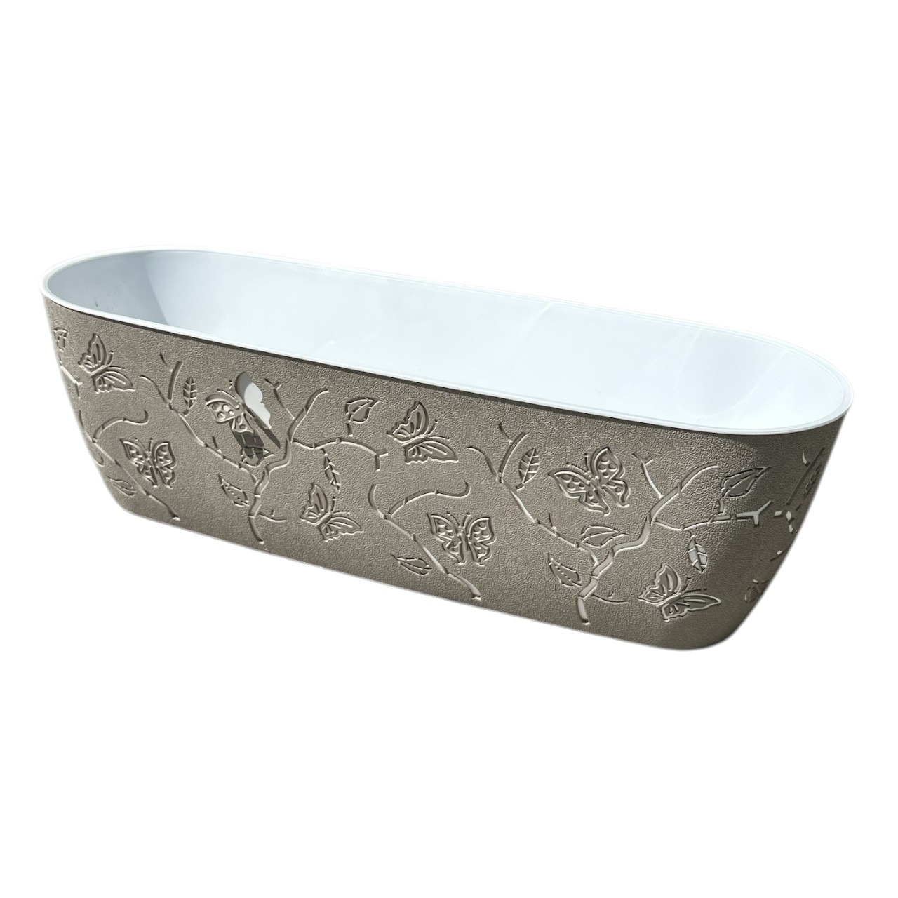 Jardiniera Plastic, 3D cu fluturi (Crem) 47 cm