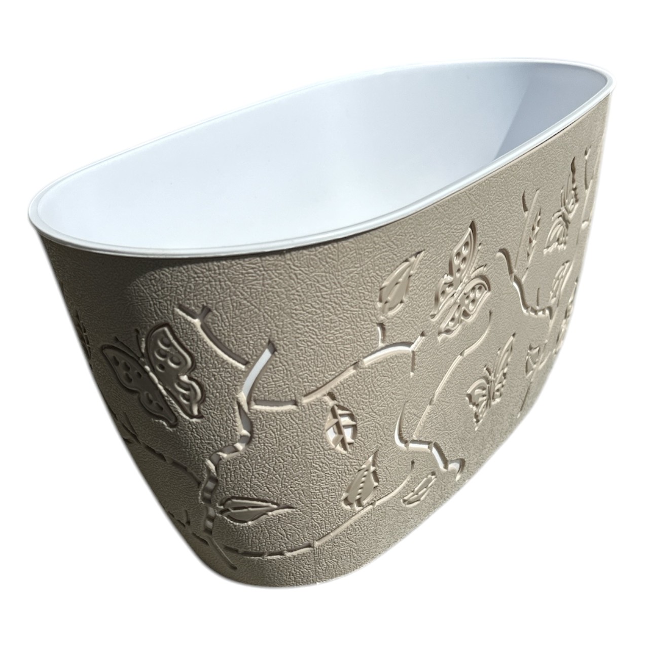 Jardiniera plastic, decorativa cu fluturi 3D, Crem - imagine 2