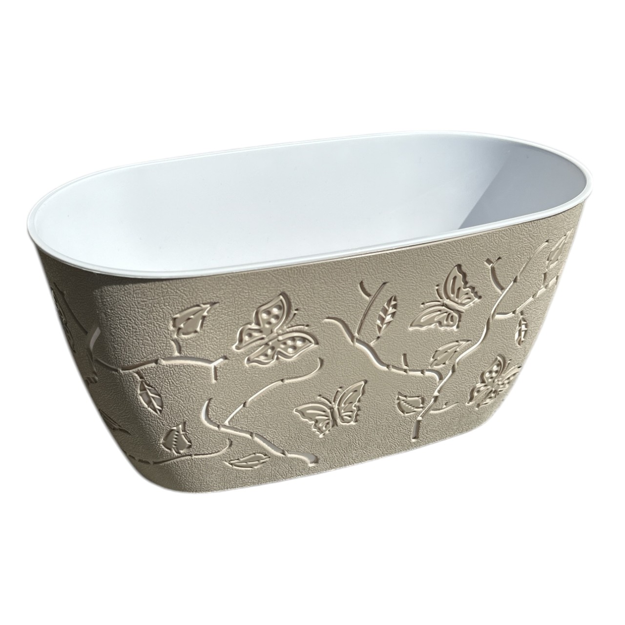 Jardiniera plastic, decorativa cu fluturi 3D, Crem