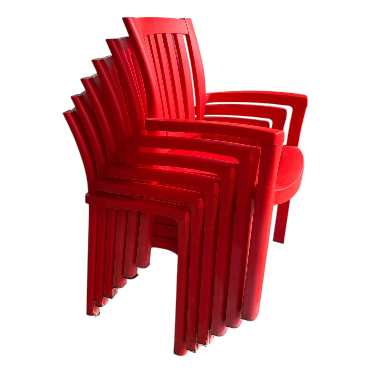 Scaun plastic gradina (Rosu) cu spatar, 6 bucati