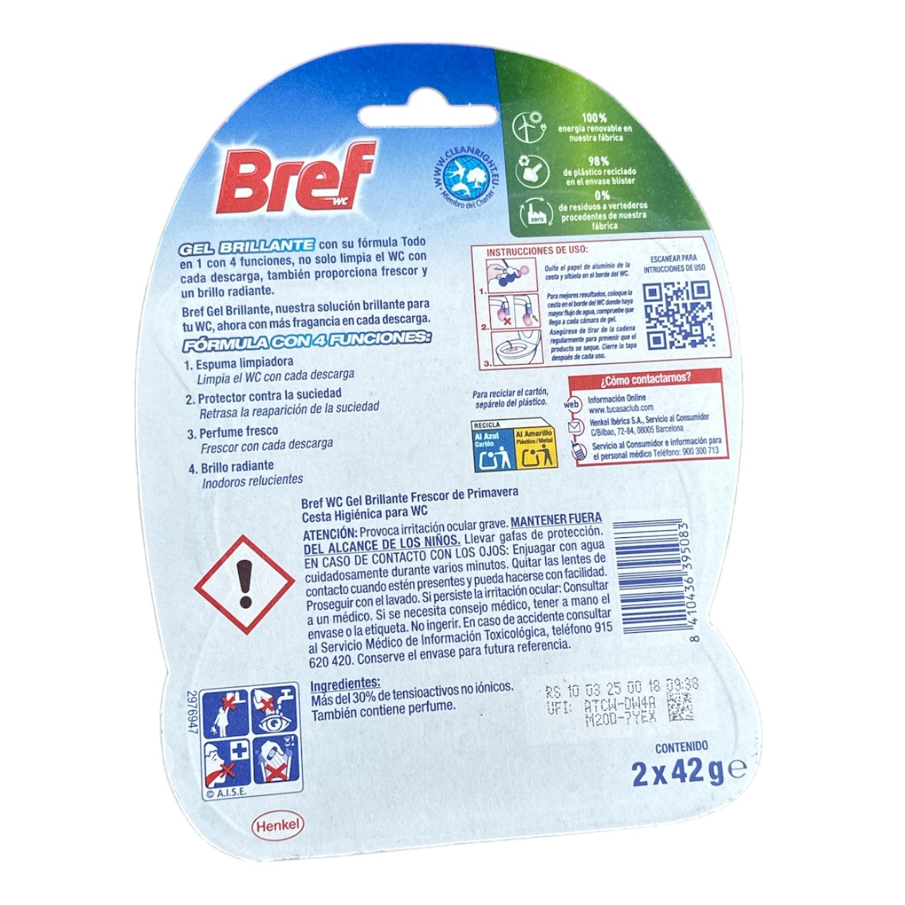 Bref Odorizant WC (toaleta) gel brilliant all in 1, Primavera, 2x42 gr - imagine 2