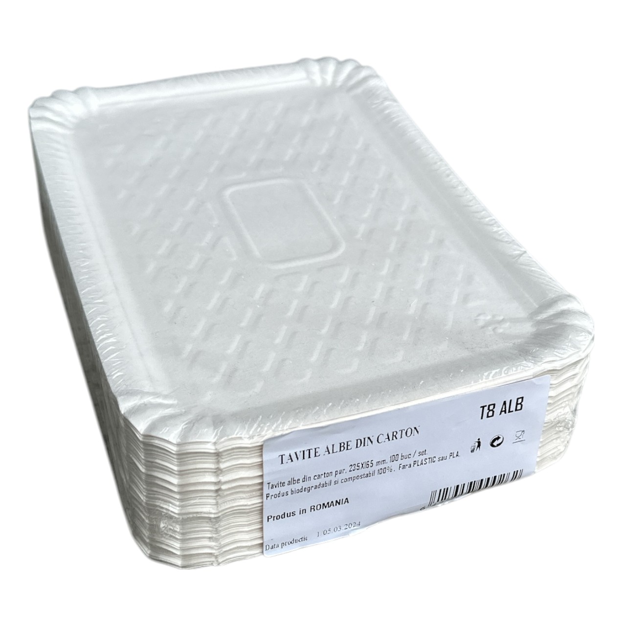 Tavite Carton Albe Unica Folosinta (T8) 235 x 165 mm,100 bucati - imagine 2