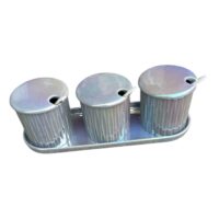 Set 3 recipiente condimente ceramica cu Tava si lingurite