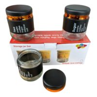 Recipiente condimente din sticla cu capac (Negre) 3 x 300 ml