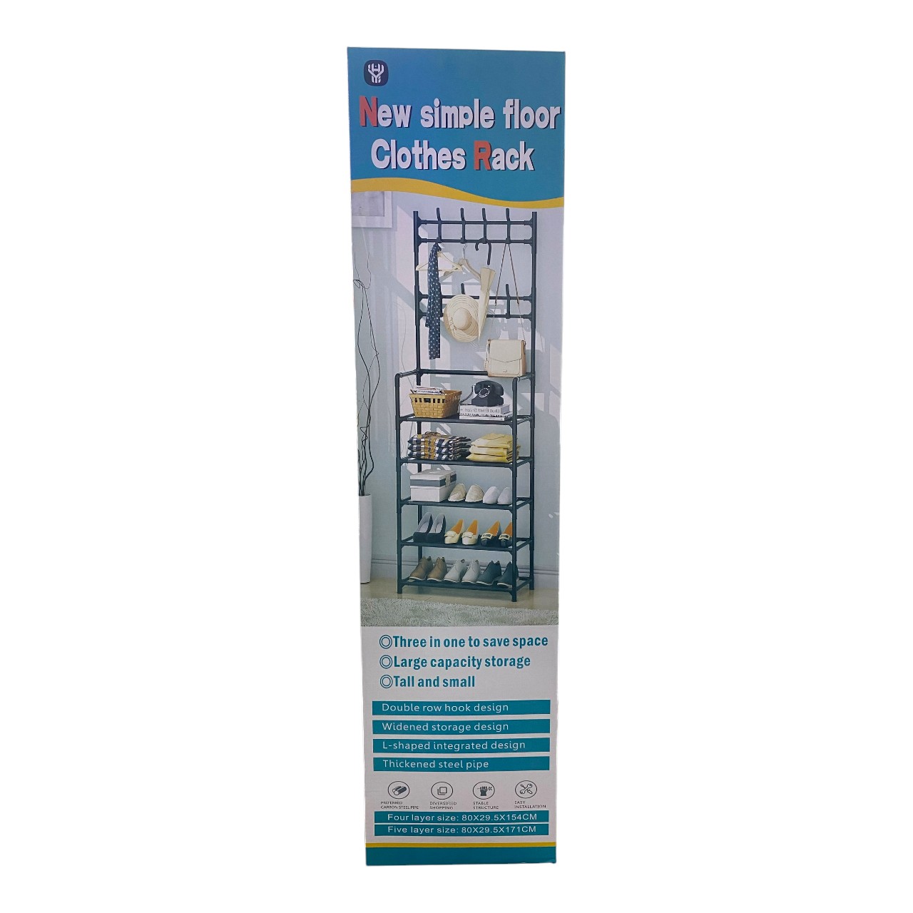 Cuier metalic haine, cu suport pantofi 80x171 cm - imagine 2