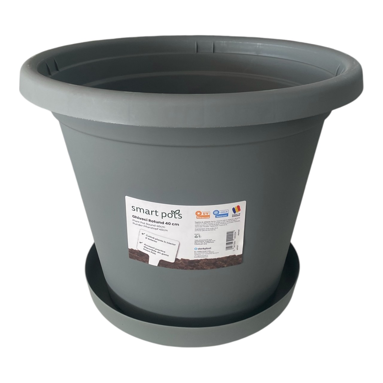 SRL.ROUNDTYPE PLANT POT-M カタチ製作所2 Ghiveci Smart Pots, rotund (Antracit) 40 cm - MetaloChimice