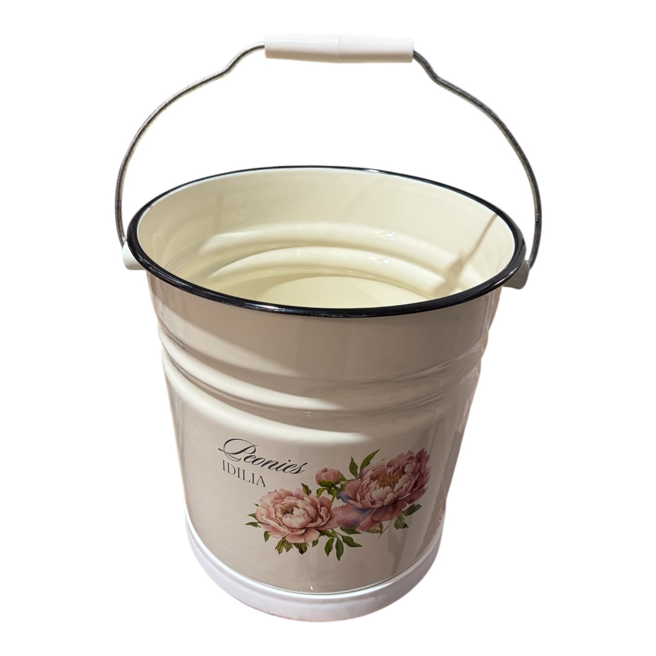 Idilia Galeata emailata fara capac, Crem cu decor floral 12 L - imagine 2