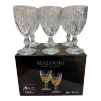 Malooki Set 6 pahare cu picior pentru vin sticla claritate cristal, 340 ml