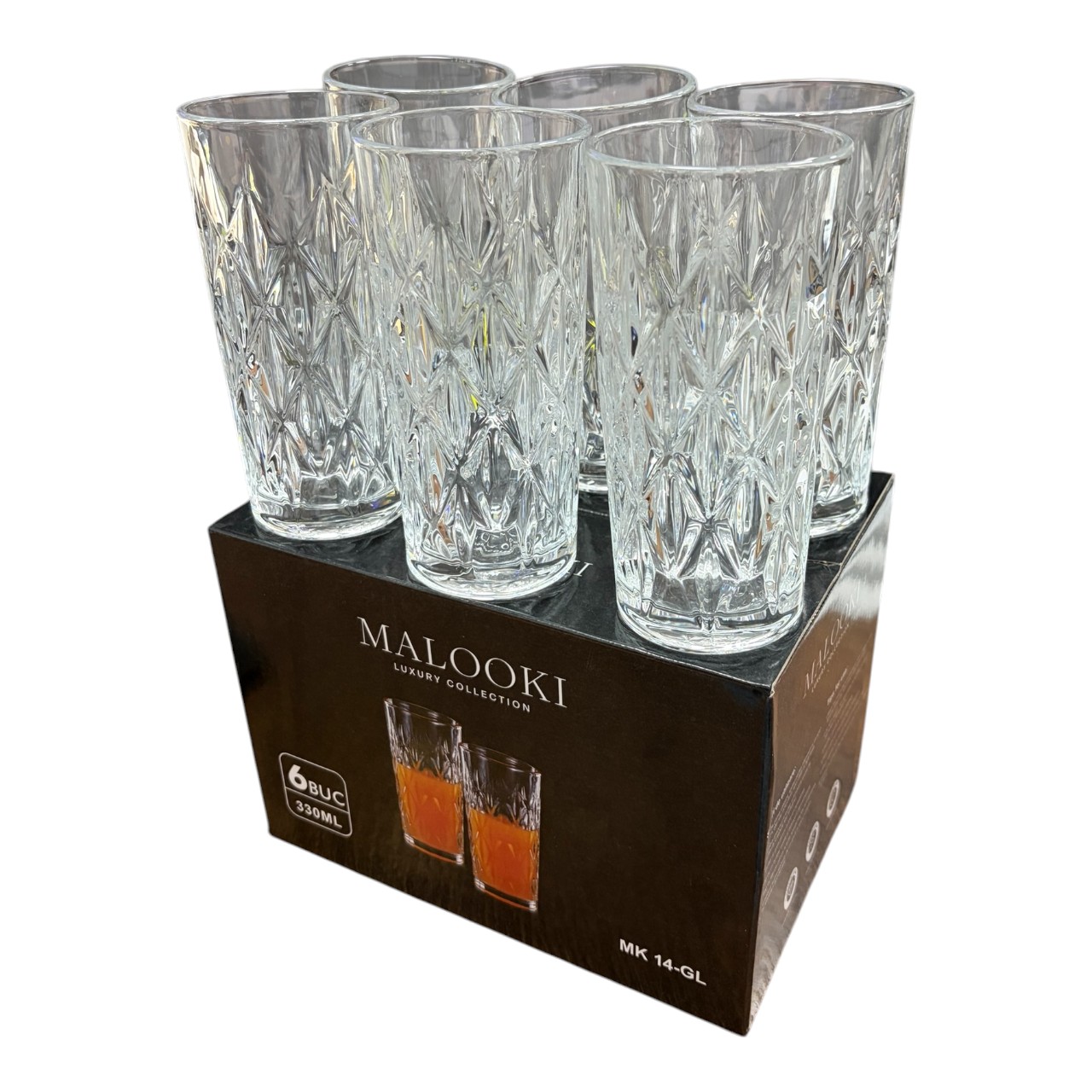 Malooki Set 6 pahare inalte sticla claritate cristal, 330 ml