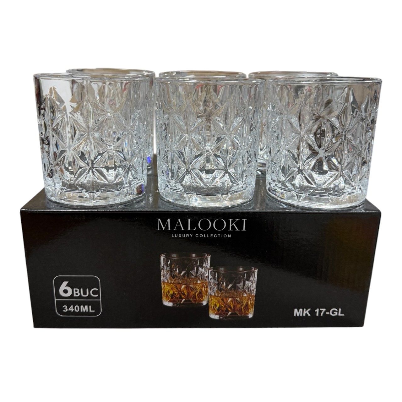Malooki Set 6 pahare whisky sticla claritate cristal, 340 ml - imagine 2