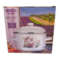 Brio Emalika Oala emailata alba dreapta cu capac si decor, 1.8 litri