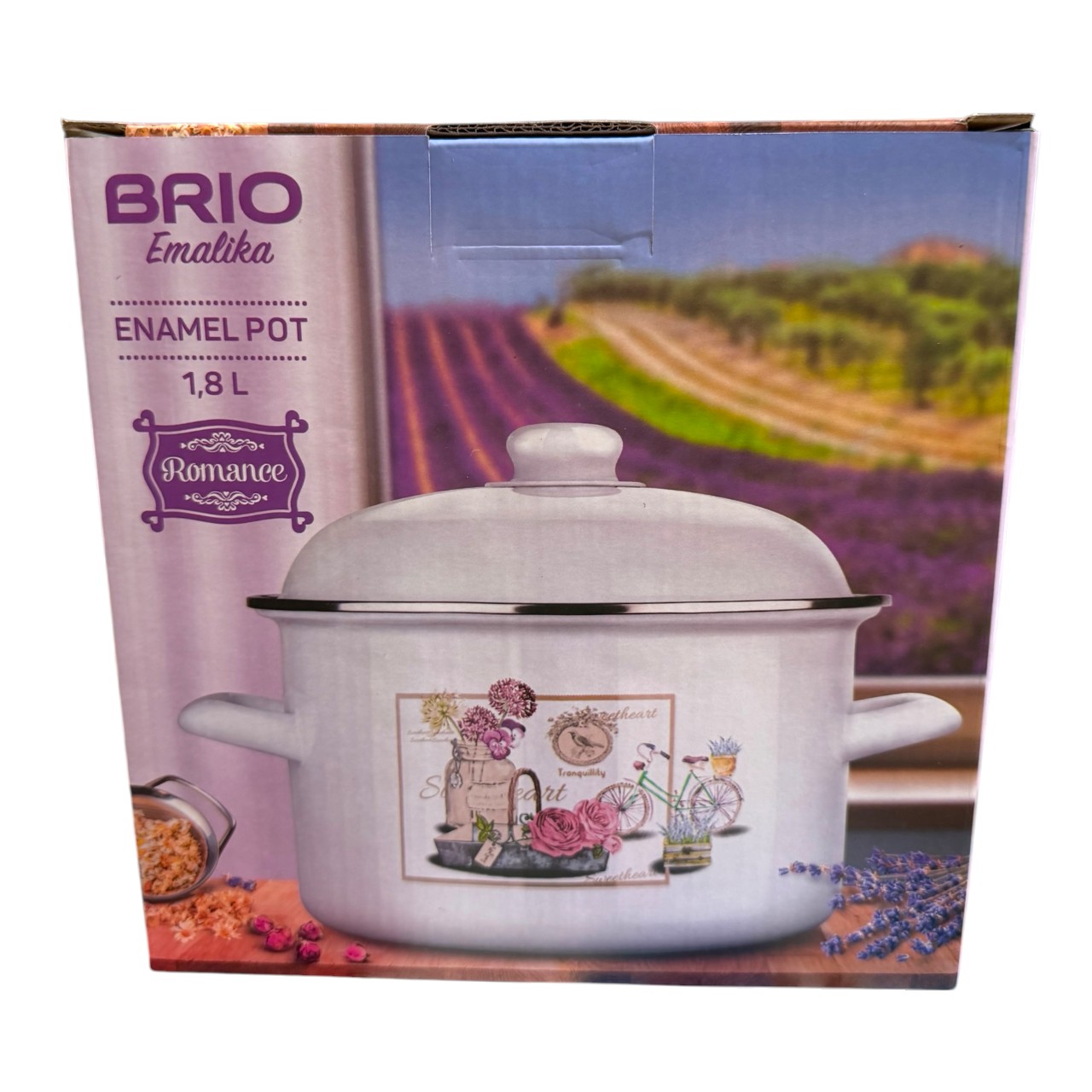 Brio Emalika Oala emailata alba dreapta cu capac si decor, 1.8 litri - imagine 3