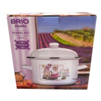 Brio Emalika Oala emailata alba dreapta cu capac si decor, 3.5 litri