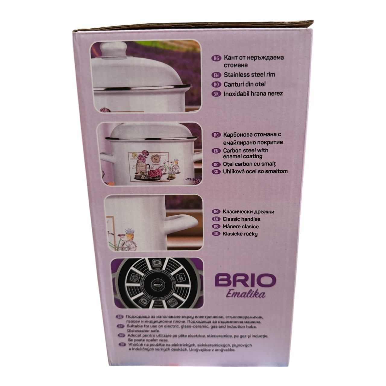 Brio Emalika Oala emailata alba dreapta cu capac si decor, 3.5 litri - imagine 5