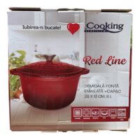 Heinner Red Line Semioala fonta emailata cu capac 28x13 cm, 6 litri