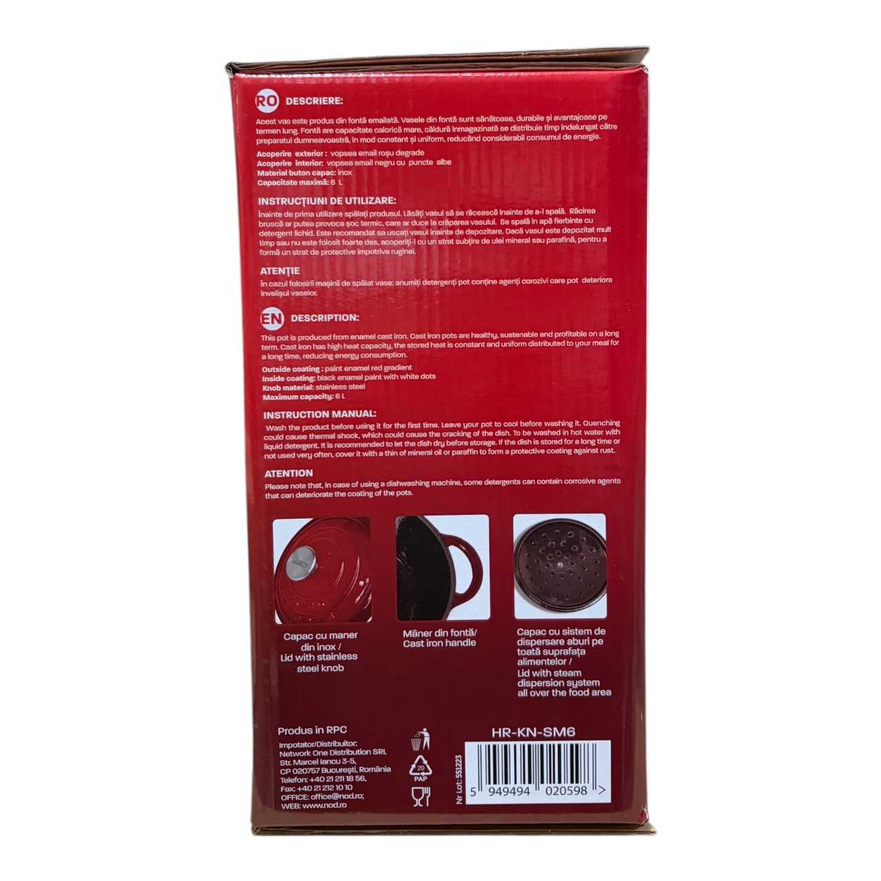Heinner Red Line Semioala fonta emailata cu capac 28x13 cm, 6 litri - imagine 4