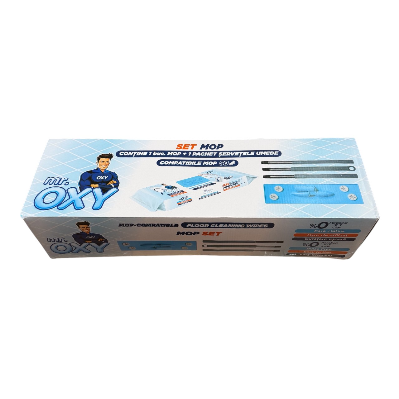 Mr. Oxy Set Mop plus Lavete (Servetele) umede pardoseli, 50 bucati