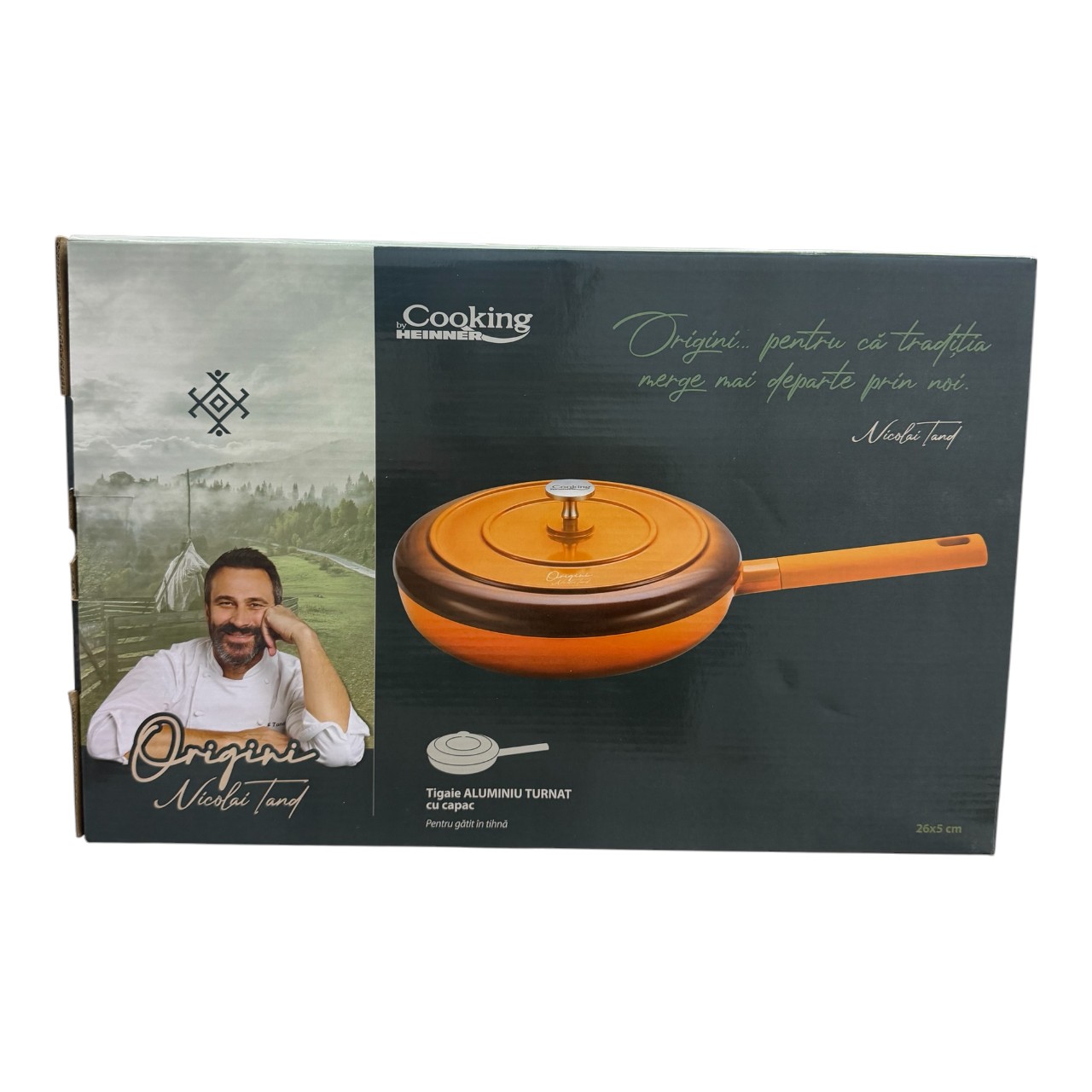 Origini Chef Nicolai Tand, Tigaie cu capac din aluminiu turnat, 26x5 cm - imagine 5