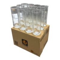 Set 12 pahare din sticla inalt cu model striat (Apa) , 320 ml