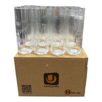 Set 12 pahare din sticla inalt cu model striat (Apa) , 320 ml