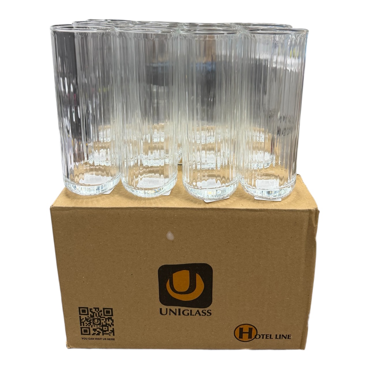 Set 12 pahare din sticla inalt cu model striat (Apa) , 320 ml - imagine 2