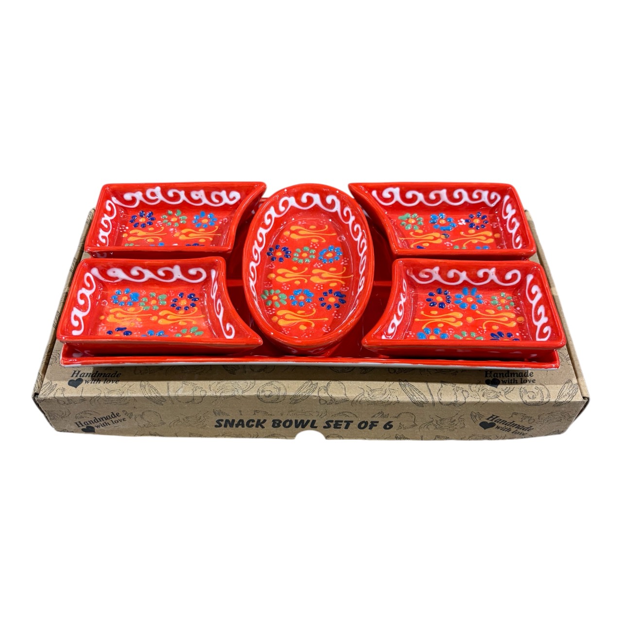 Set Platou servire aperitive ceramic 5 compartimente plus tava , Pictat manual - imagine 2