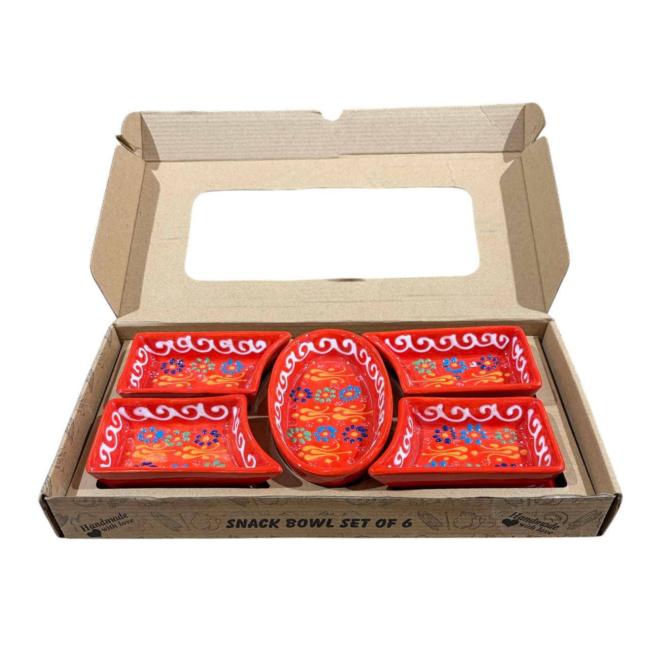 Set Platou servire aperitive ceramic 5 compartimente plus tava , Pictat manual - imagine 4