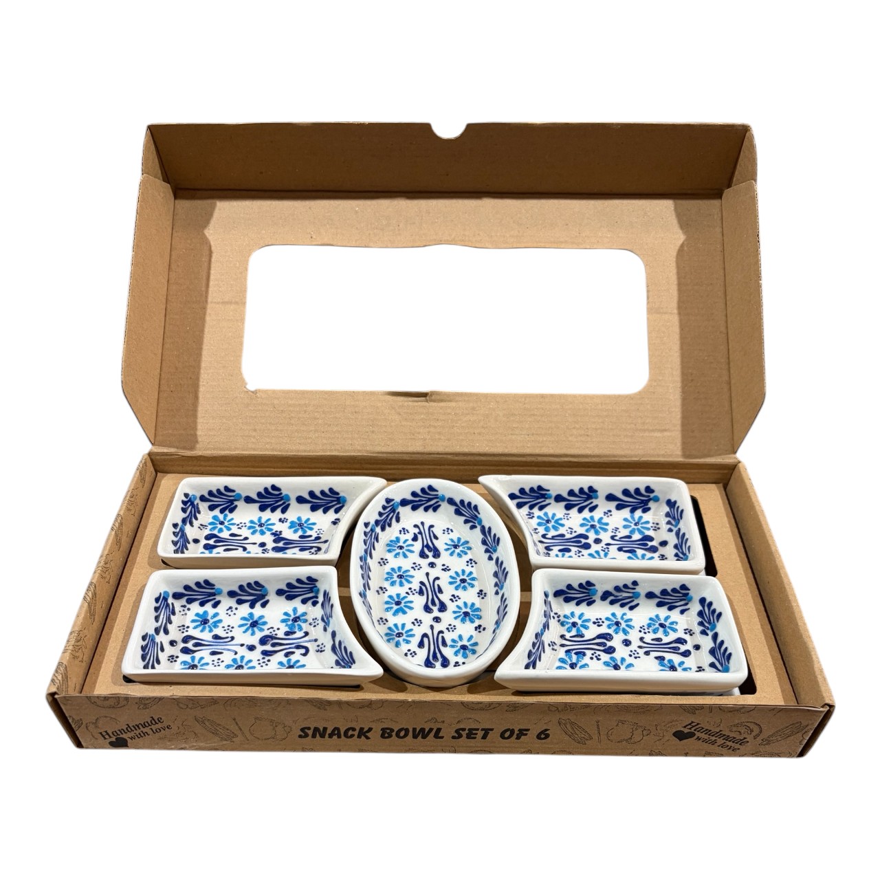 Set Platou servire aperitive ceramic 5 compartimente plus tava , Pictat manual - imagine 5