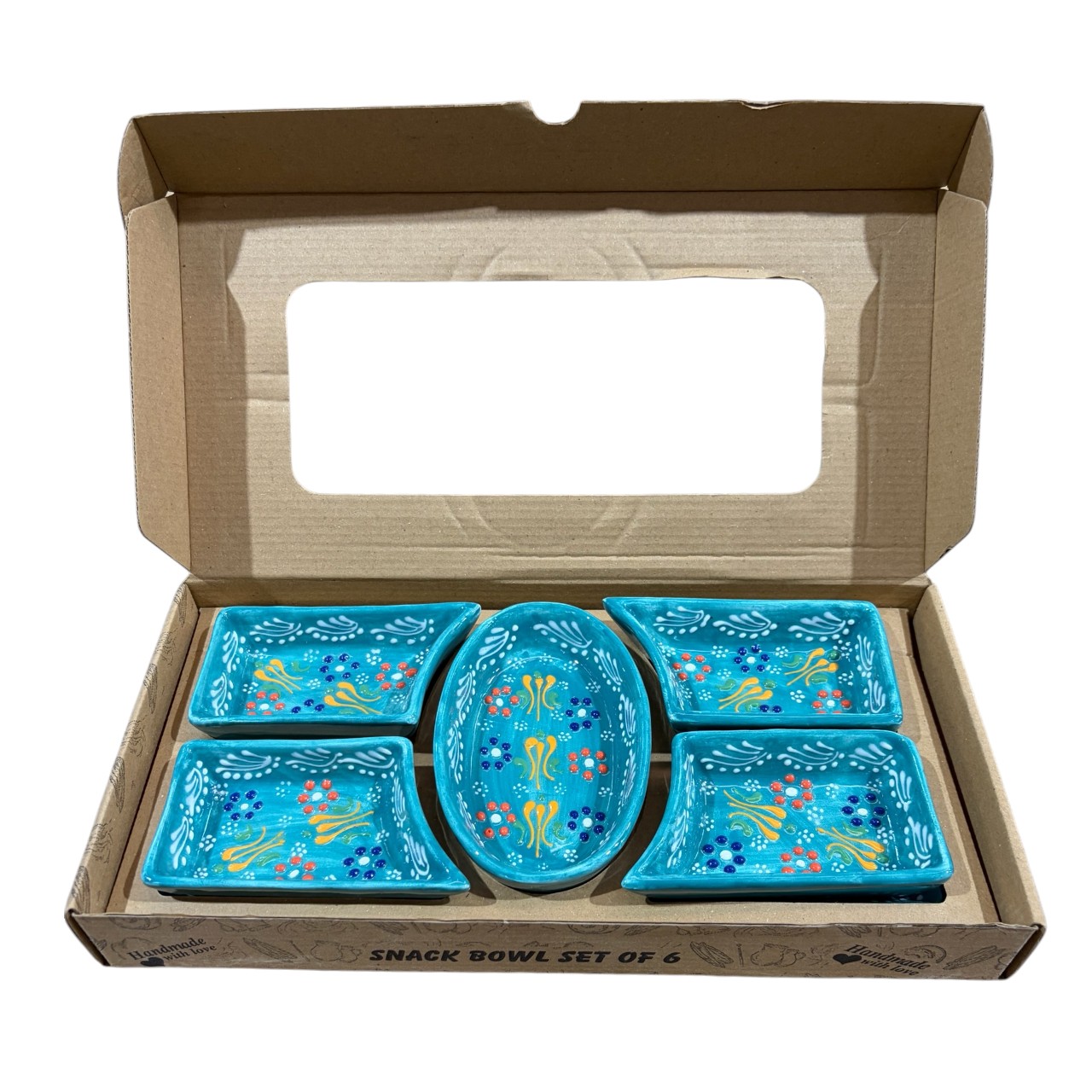 Set Platou servire aperitive ceramic 5 compartimente plus tava , Pictat manual - imagine 6