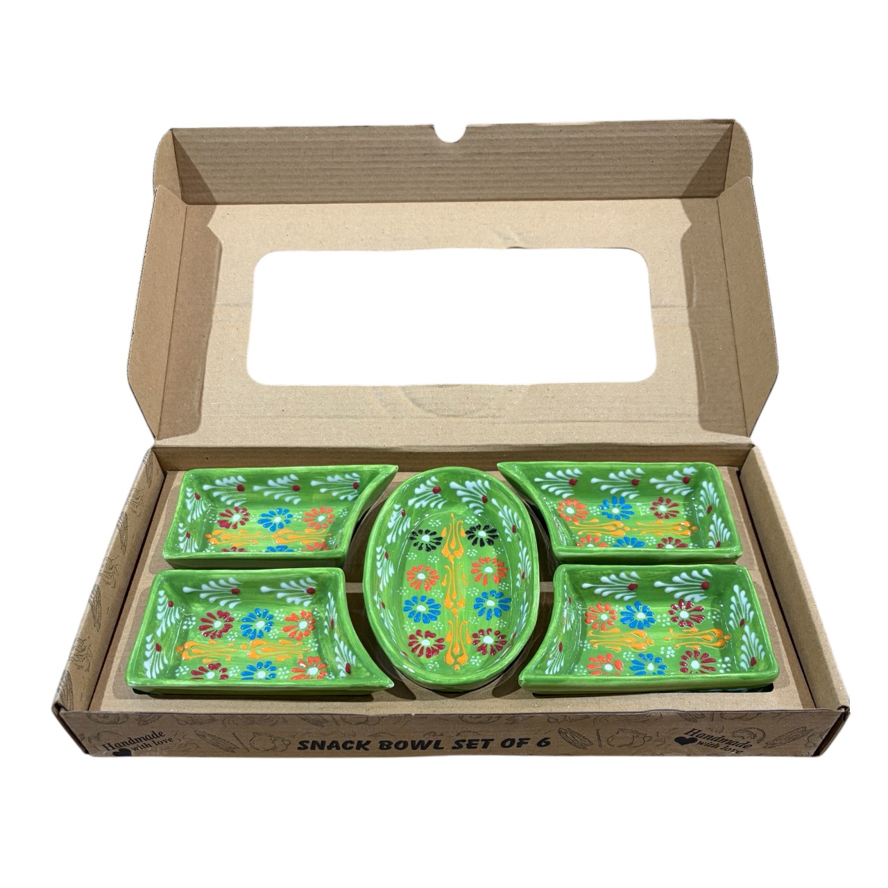 Set Platou servire aperitive ceramic 5 compartimente plus tava , Pictat manual - imagine 7