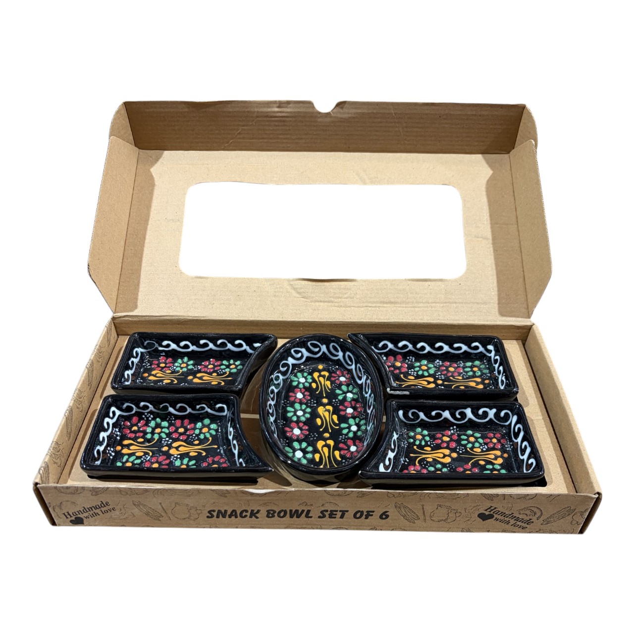 Set Platou servire aperitive ceramic 5 compartimente plus tava , Pictat manual - imagine 9