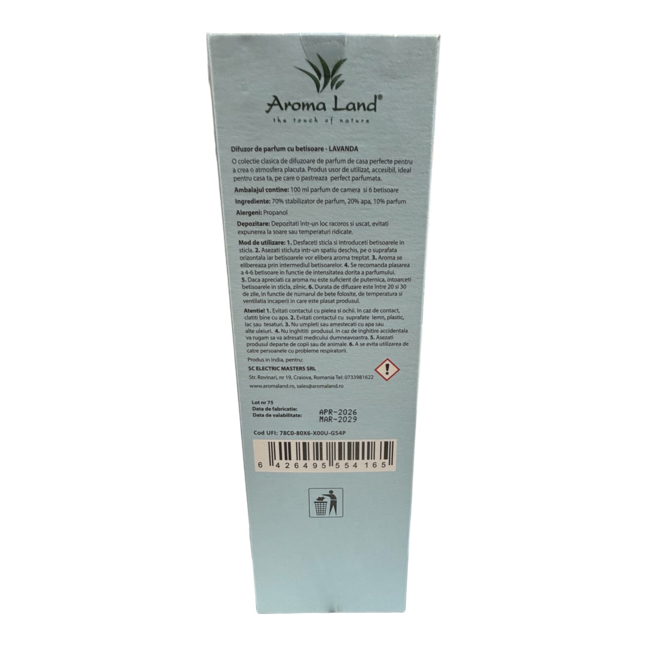 Aroma Land Odorizant, Diffuser Camera cu Betisoare (Blue Lavender), 100 ml - imagine 2