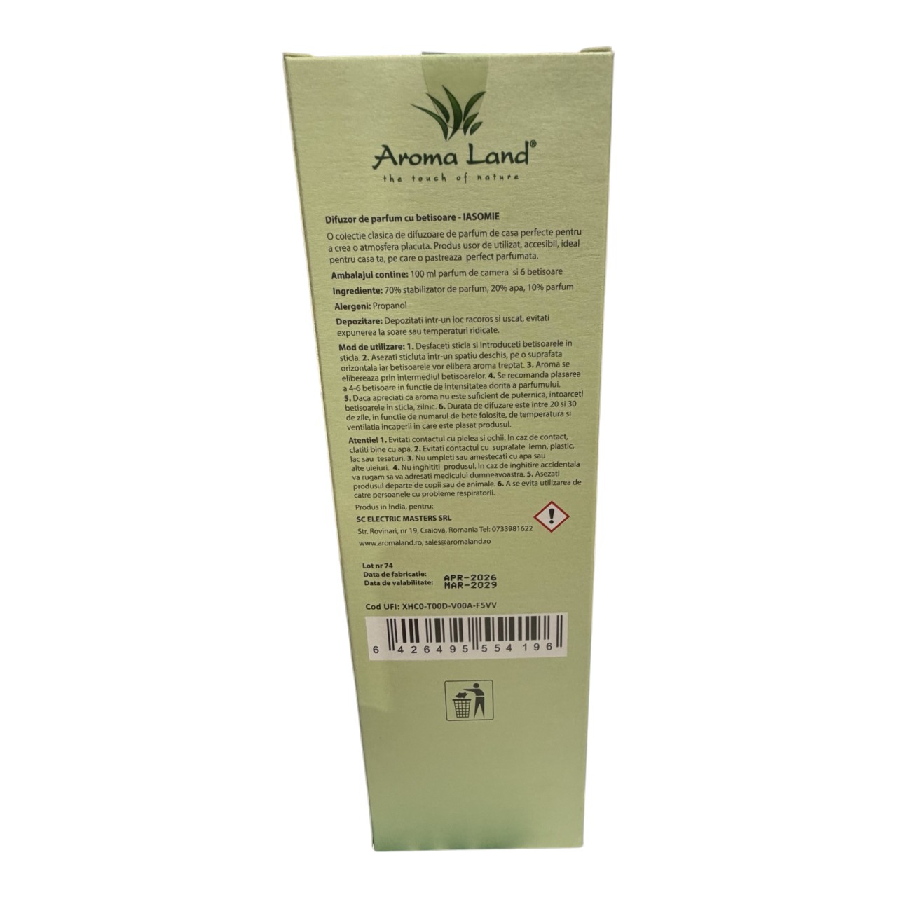 Aroma Land Odorizant, Diffuser Camera cu Betisoare (Pure Jasmine), 100 ml - imagine 2