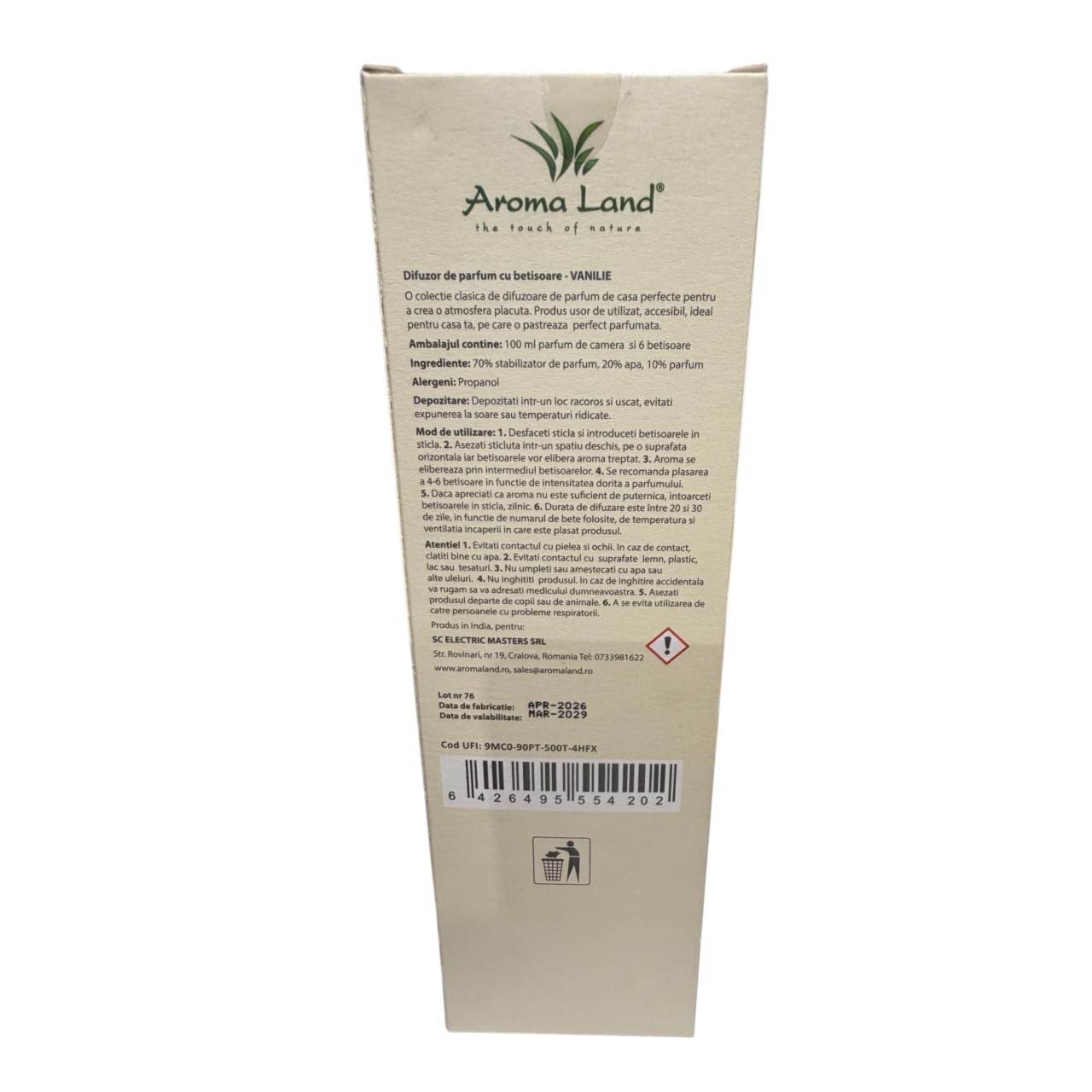Aroma Land Odorizant, Diffuser Camera cu Betisoare (Vanilla Latte), 100 ml - imagine 2